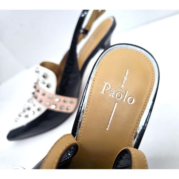 Linea Paolo Slingback‎ Studded Heels Rare Pumps Black White Pink Shoes Size 9.5 - Picture 5 of 10